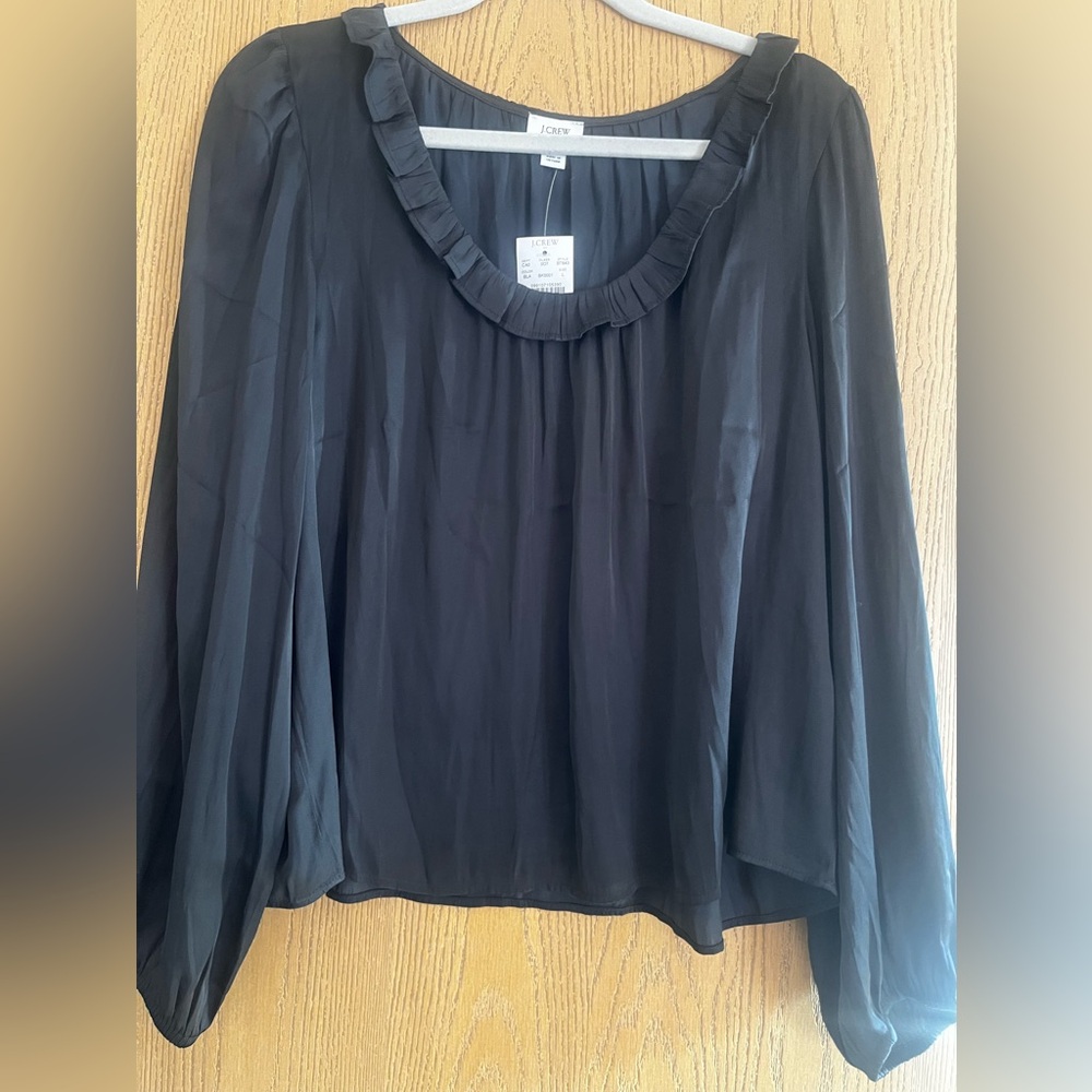 J. Crew Black Blouse with Ruffled Neckline
